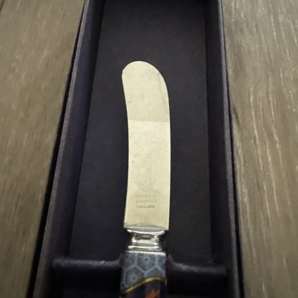 Vtg Prill Sheffield England Stainless Steel Cake Knife With Floral Ceramic Handl